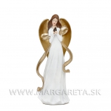 Anjel držiaci vt&aacute;čika,so zlatou stuhou 35cm White-Gold