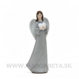 Anjel Talizman so srdcom  22,5cm Grey-White