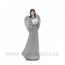 Anjel Talizman so srdcom  22.5cm Grey-White