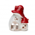 Keramický Domček na sviečku - hubky s glazovanou strechou 16 cm Red-White