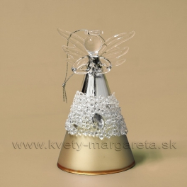 Sklenený anjel s krýštálmi 12cm, zlato-strieborný Sklenený anjel s krýštálmi 12cm, zlato-strieborný