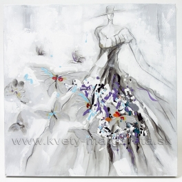 Obraz Dáma s motýľmi olej na plátne 60x60 cm zľava  - 40%