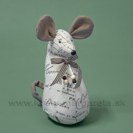 Myška s mašľou textilná hnedá naturál 19cm - zľava 50%
