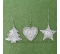 Závesné plechové srdce-hviezda-strom biela s medeným glitrom 5cm sada 3 kusy