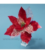 Vianočná ruža Poinsecia dýhové listy metalizované červená 25cm