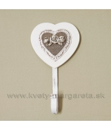 Vešiak na stenu Srdce s ružou Romantic biela-naturál 20cm