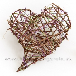 Srdce ovíjaný vinič hnedý s fialovo-zeleným drôtom 11cm