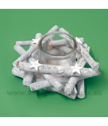 Svietnik drevené odrezky prekladané biely 18cm