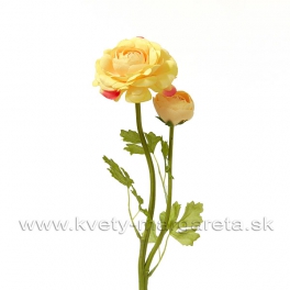 Kvet Ranunculus umelý dvojhlavý s listami 50cm žltý-zľava 30%