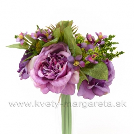 Kytica ruží s Tilandsiou a zeleňou fialovo-rúžová 23cm-zľava 40%
