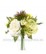 Kytica ruží s Tilandsiou a zeleňou fialovo-rúžová 23cm