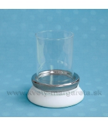 SUPER CENA - 50% Svietnik sklo s keramikou bielo-strieborný 23 cm