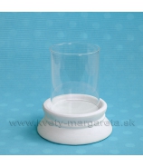SUPER CENA - 50% Svietnik sklo s keramikou bielo-strieborný 14 cm