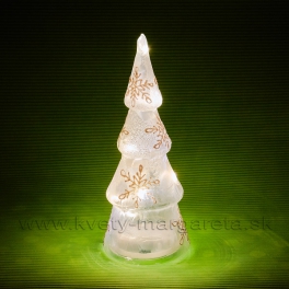 Vianočný stromček sklenený svietiaci mikroLED s vločkami 22 cm