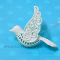 Vtáčik závesný s ornamentom 11 cm Biely gliter