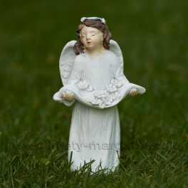 Anjelik s venčekom a kvetmi v náručí biely 13cm-zľava 50%
